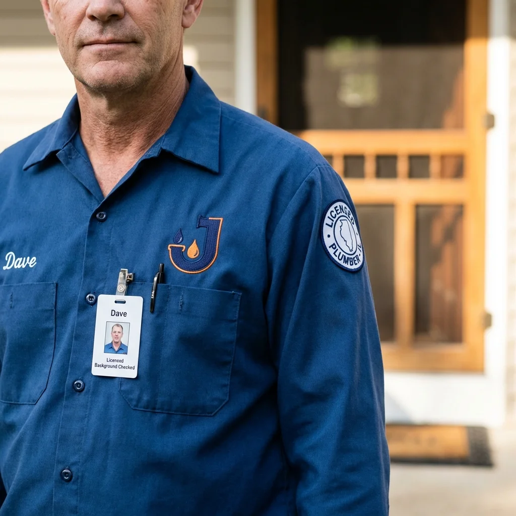 Licensed plumber showing ID badge in Orem, UT
