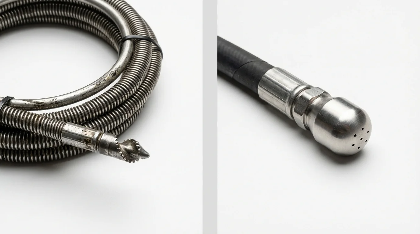 Drain snake cable and hydro jetting nozzle used for drain cleaning in Orem, UT