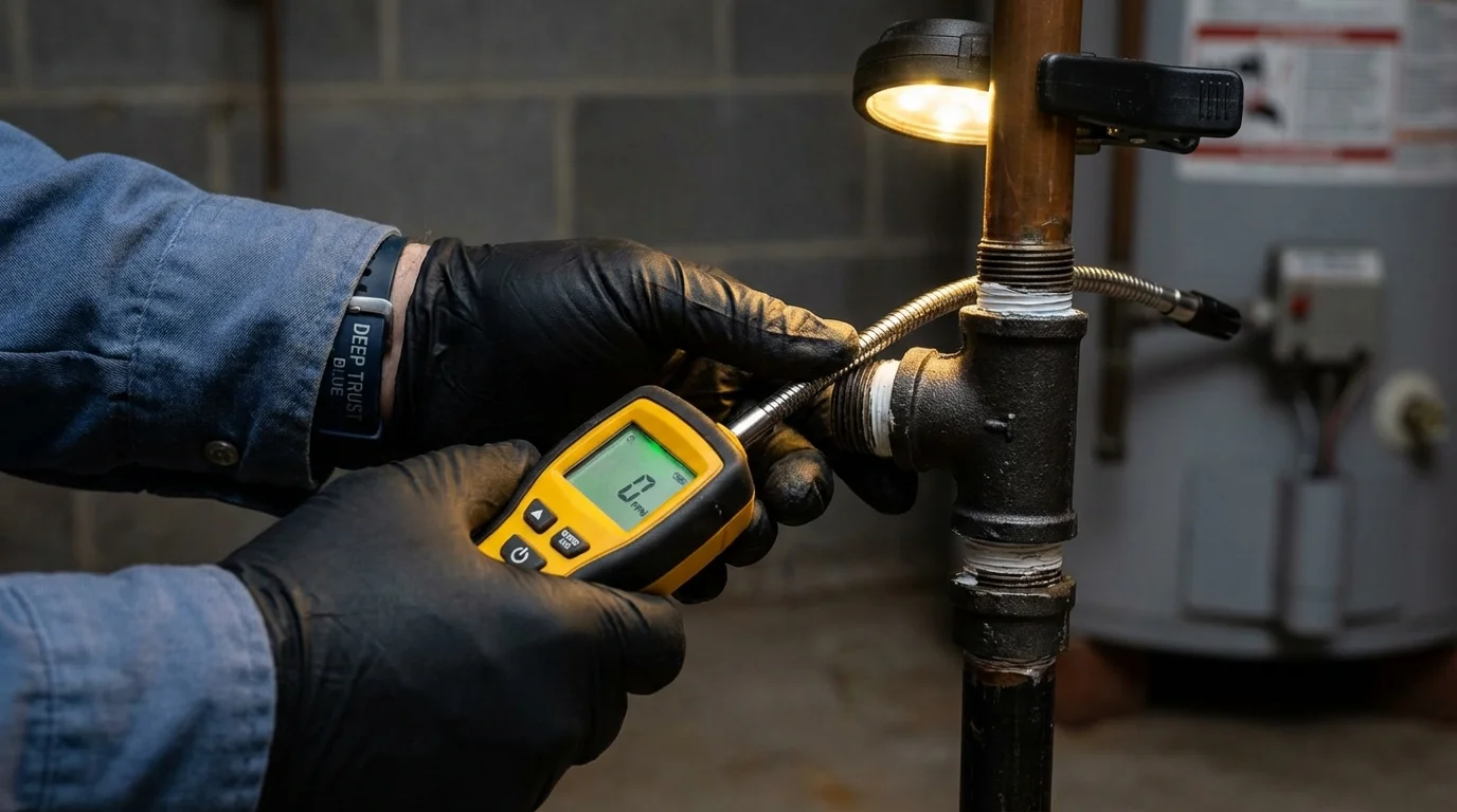 Gas leak detection with electronic sniffer by Johns Plumbing LLC in Orem