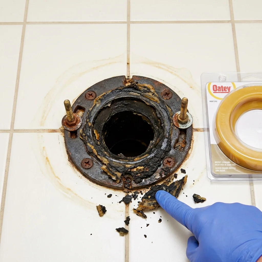 Failed wax ring showing water seepage at the base of a toilet in a Orem, UT home